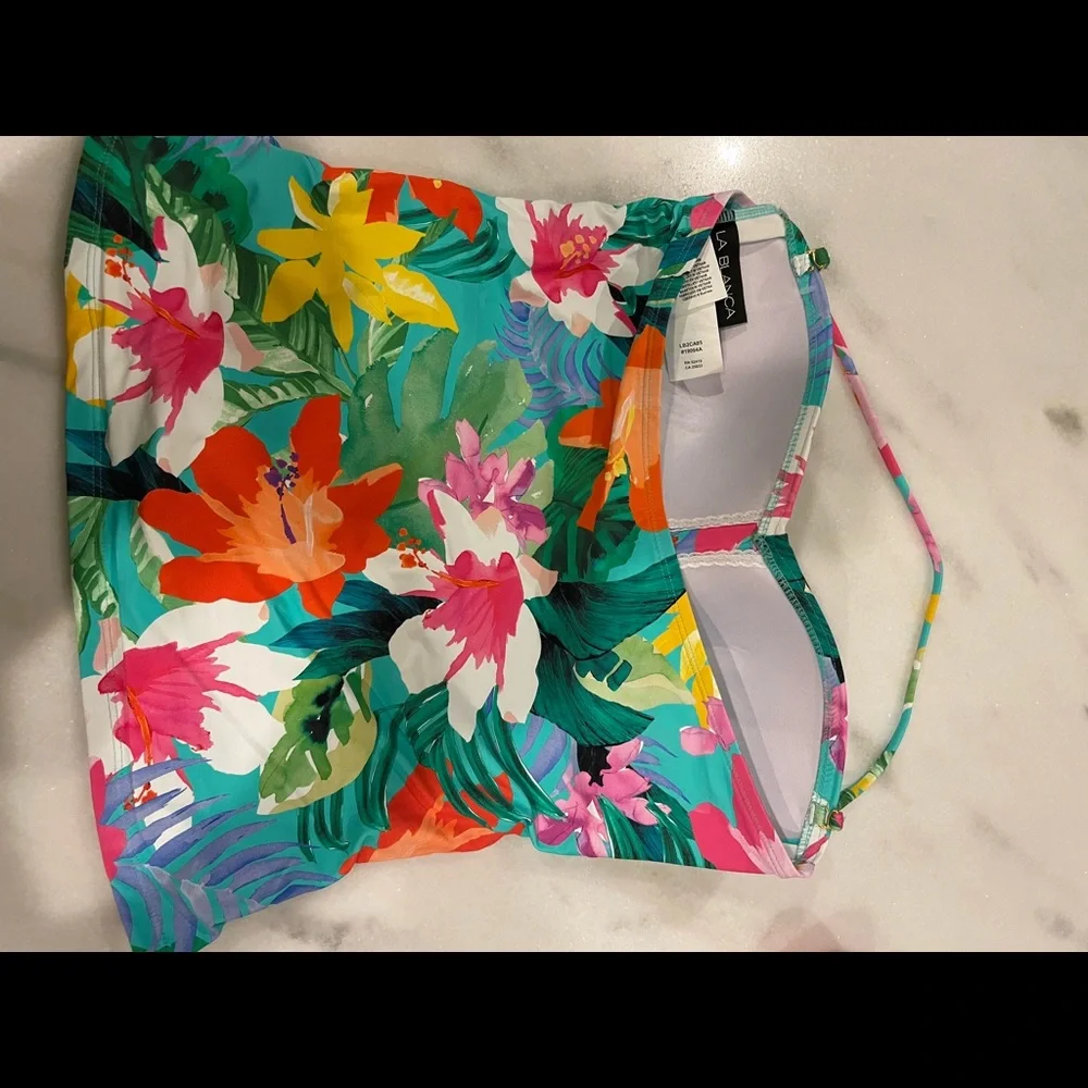 LaBlanca Tropea Breeze bandeau tankini top with shirred band solid bottom. Sz 8 - Picture 4 of 5
